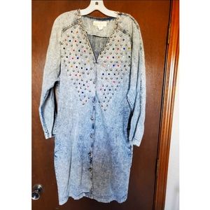 Monique Fashions 80s Jeweled Denim Dress